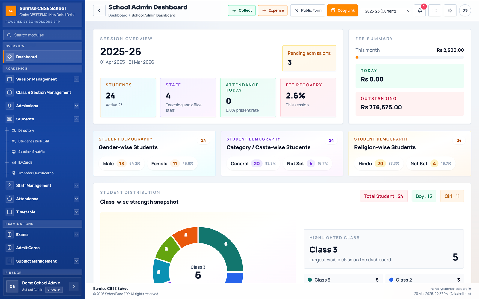 School ERP dashboard preview