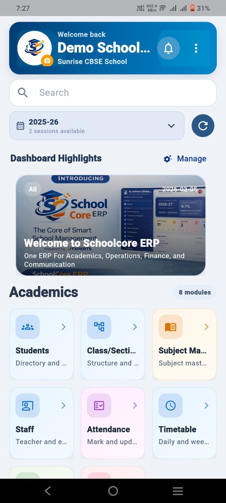 Mobile Dashboard mobile screen